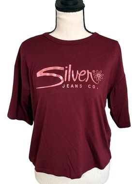 Silver Jeans Co Burgundy Cropped‎ Graphic Tee Size M Y2K Logo T-Shirt SLF245092